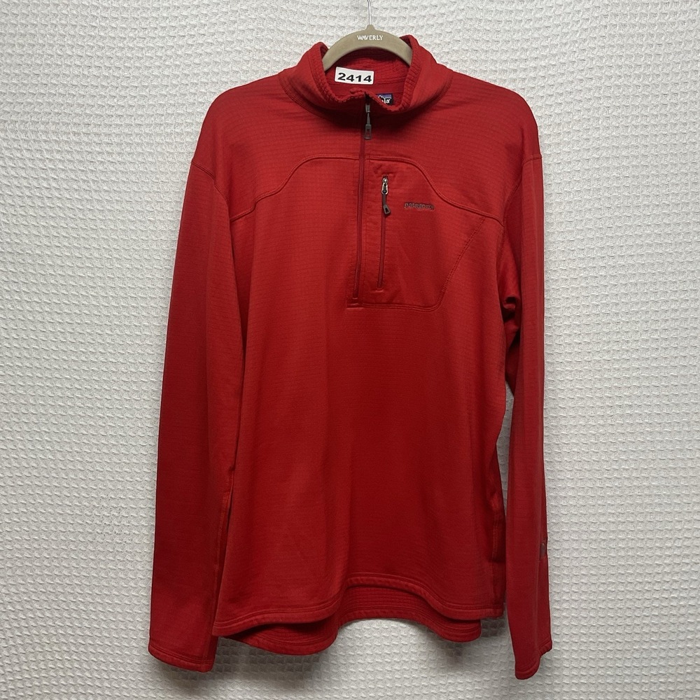 Patagonia Men's R1 Pullover 1/4 Zip Fleece Base Layer Sweater Red Size XL